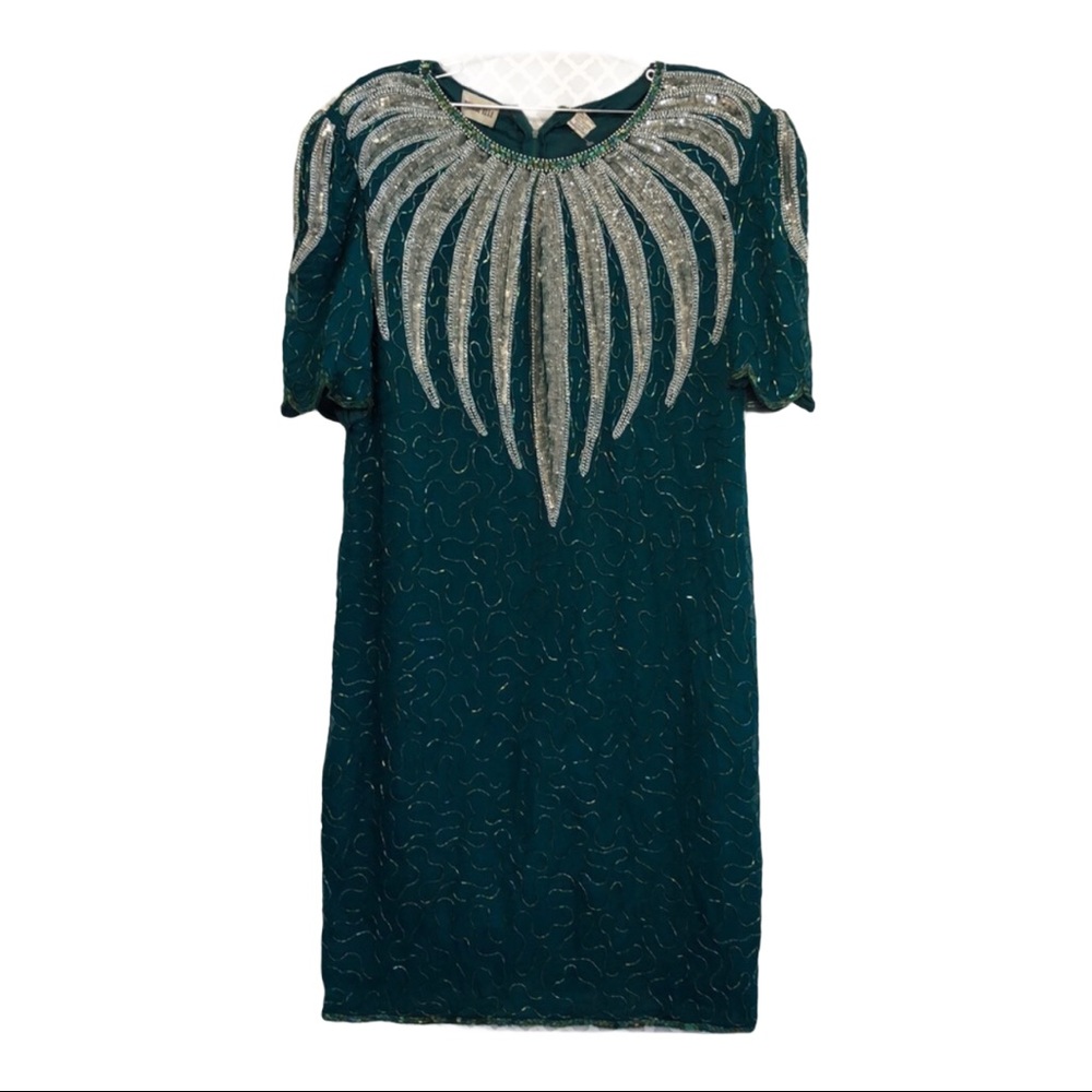 Vintage Denise Elle silk beaded formal dress
